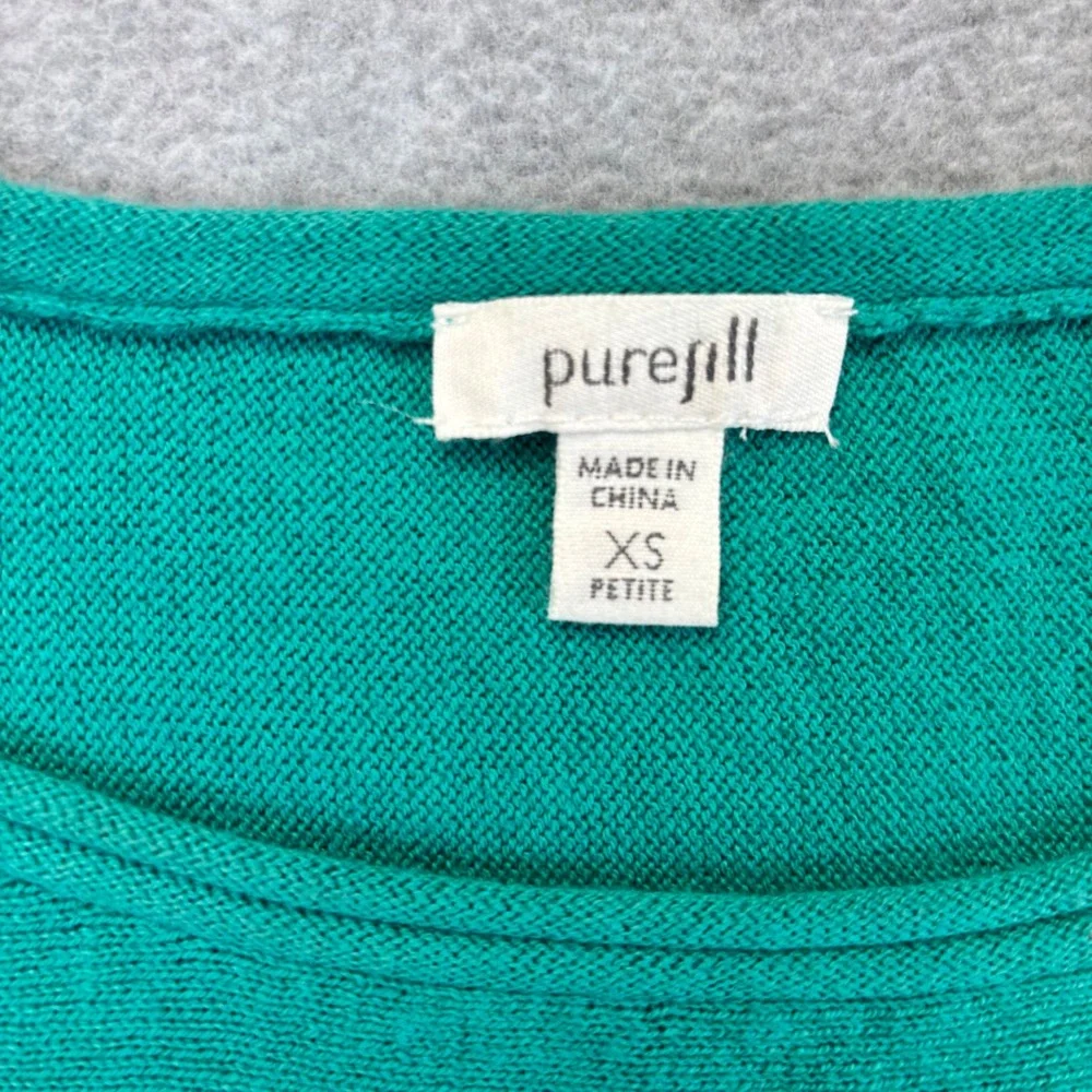 Pure Jill Sweater Women XS Petite Teal Green Cotton Cashmere Boxy‎ Pockets